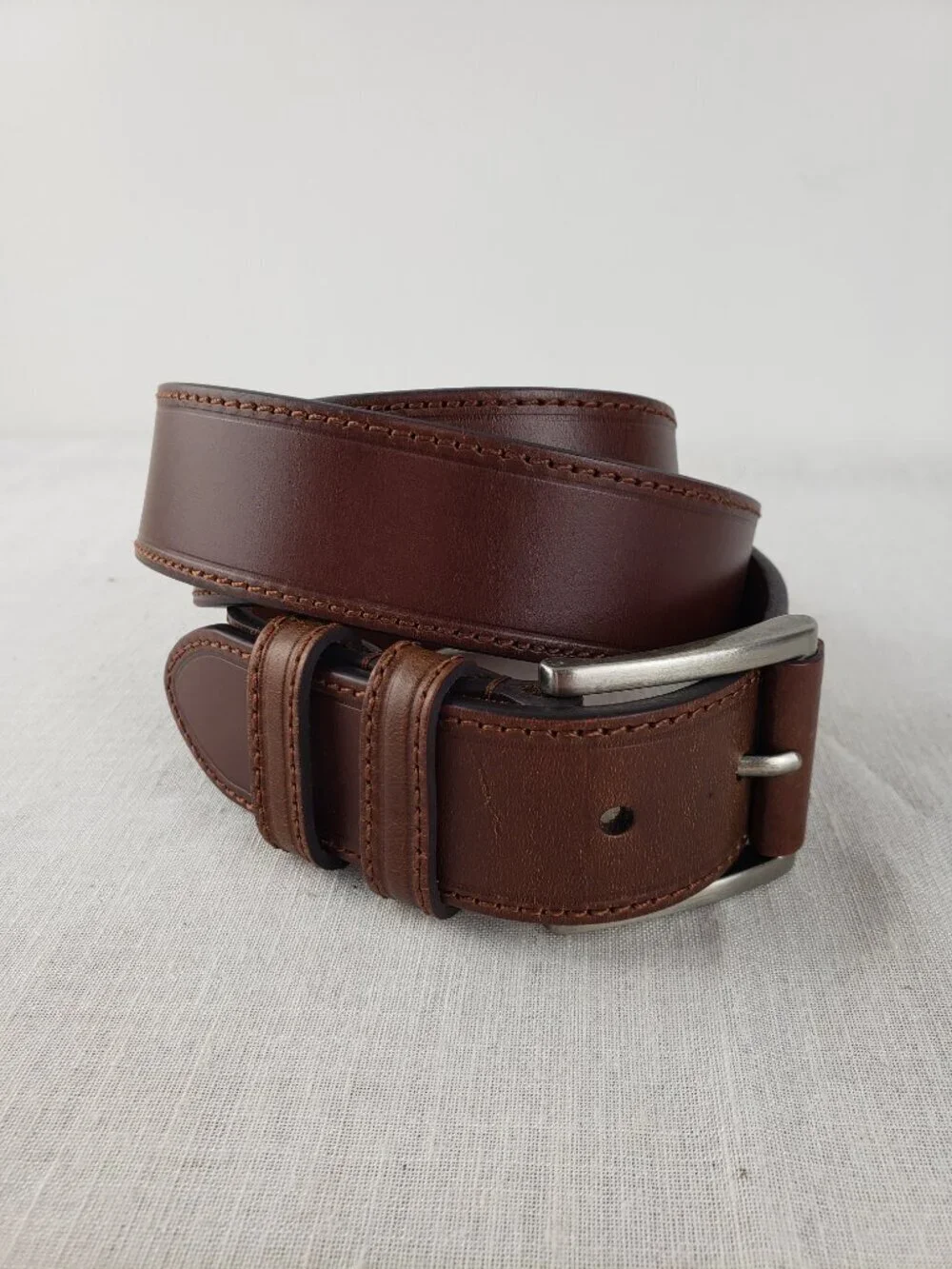 Jos A Bank Brown Leather Belt Square Leather Wrapped Buckle Mens 36